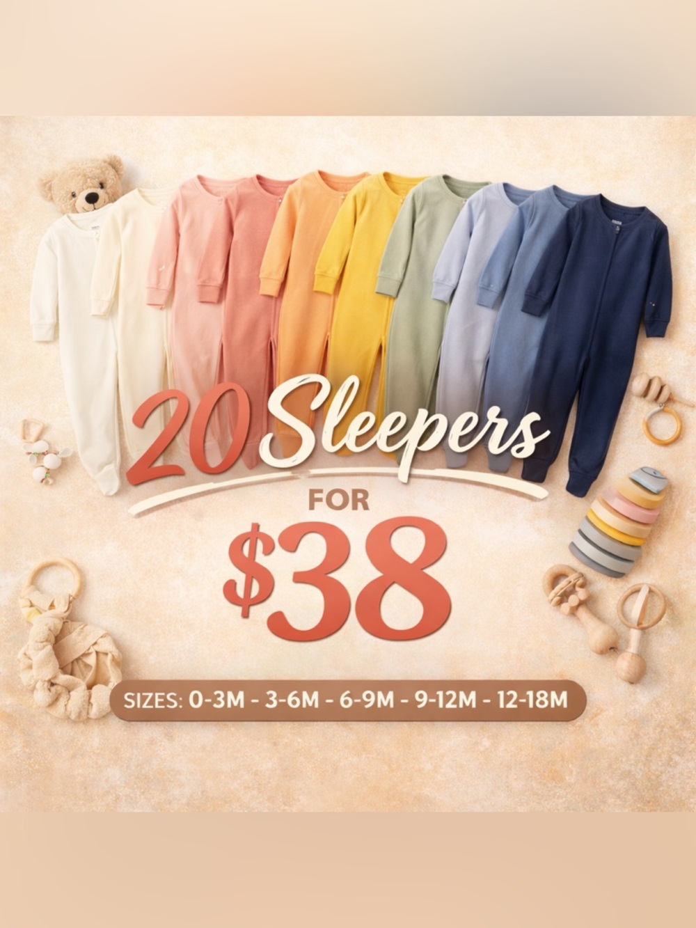 Assorted Solid-Color Baby Sleepers Pajama Set - 20 Pack
